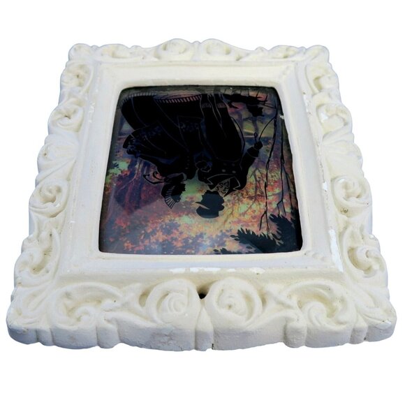 1930s Reverse Painted Silhouette on Bubble Glass – Couple with Dog, Plaster Fram - Picture 3 of 7